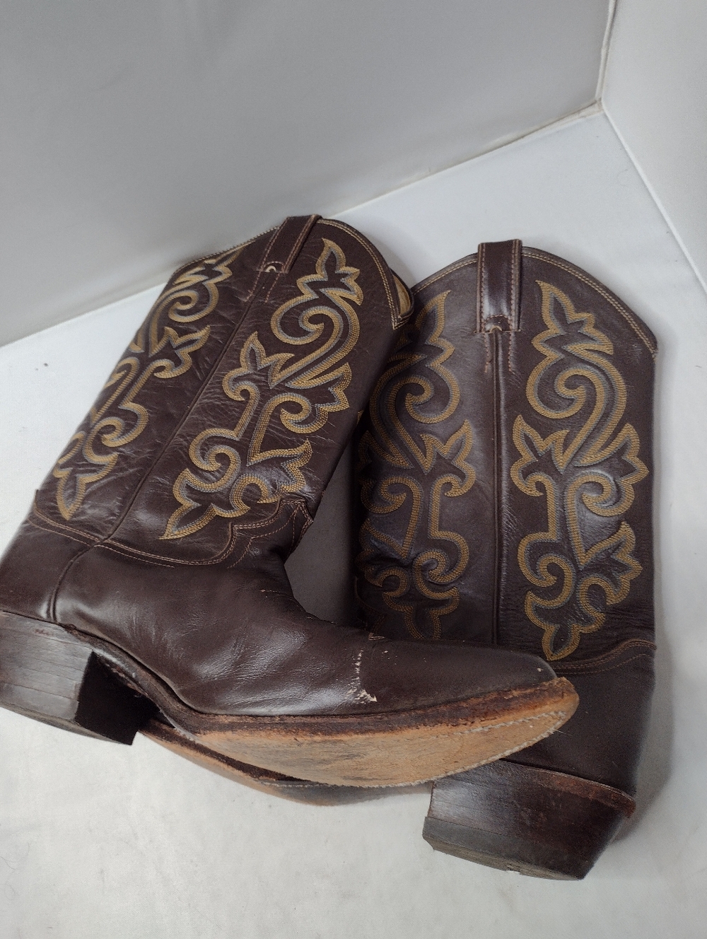 Justin H1417 Brown Leather Cowboy Western Boots Size 11 Embroidered - Picture 8 of 10